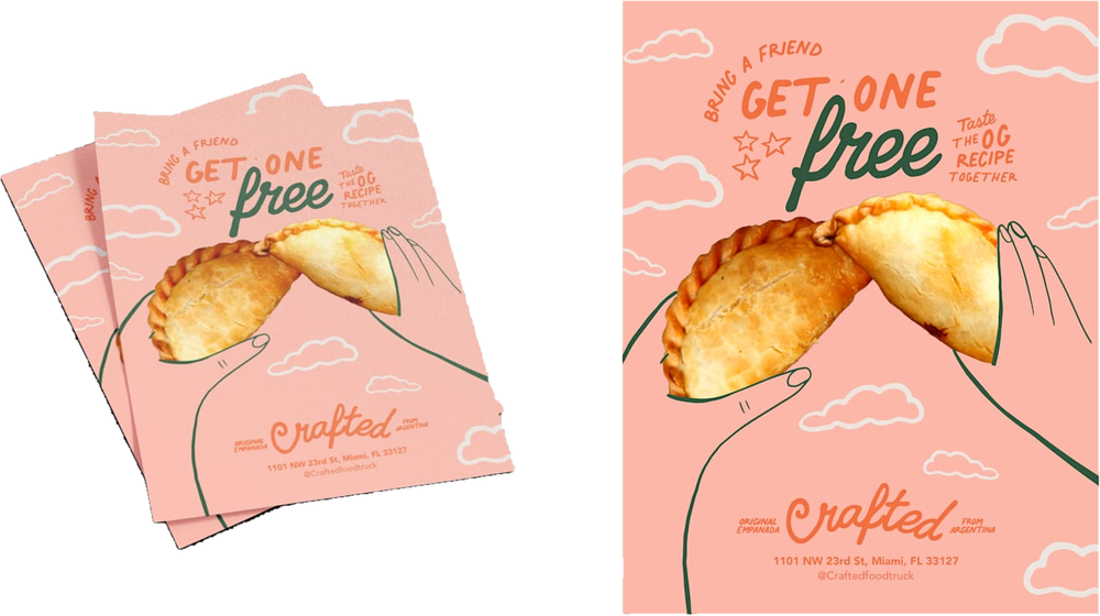 Flyer promocional de Crafted en rosa