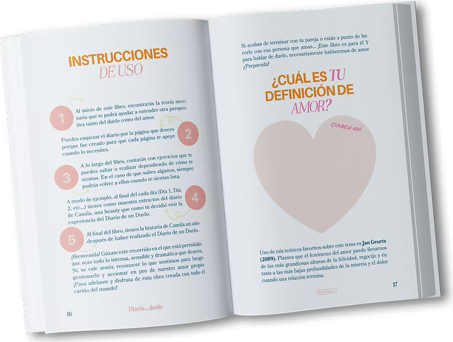 El libro abierto en las páginas Instrucciones de uso y Cuál es tu definición de amor